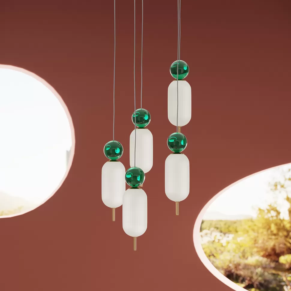 Lampy Wiszące-KARE Design Lampa Wisząca Nowoczesna Złota Klosze Szklane Białe Ø36 Cm