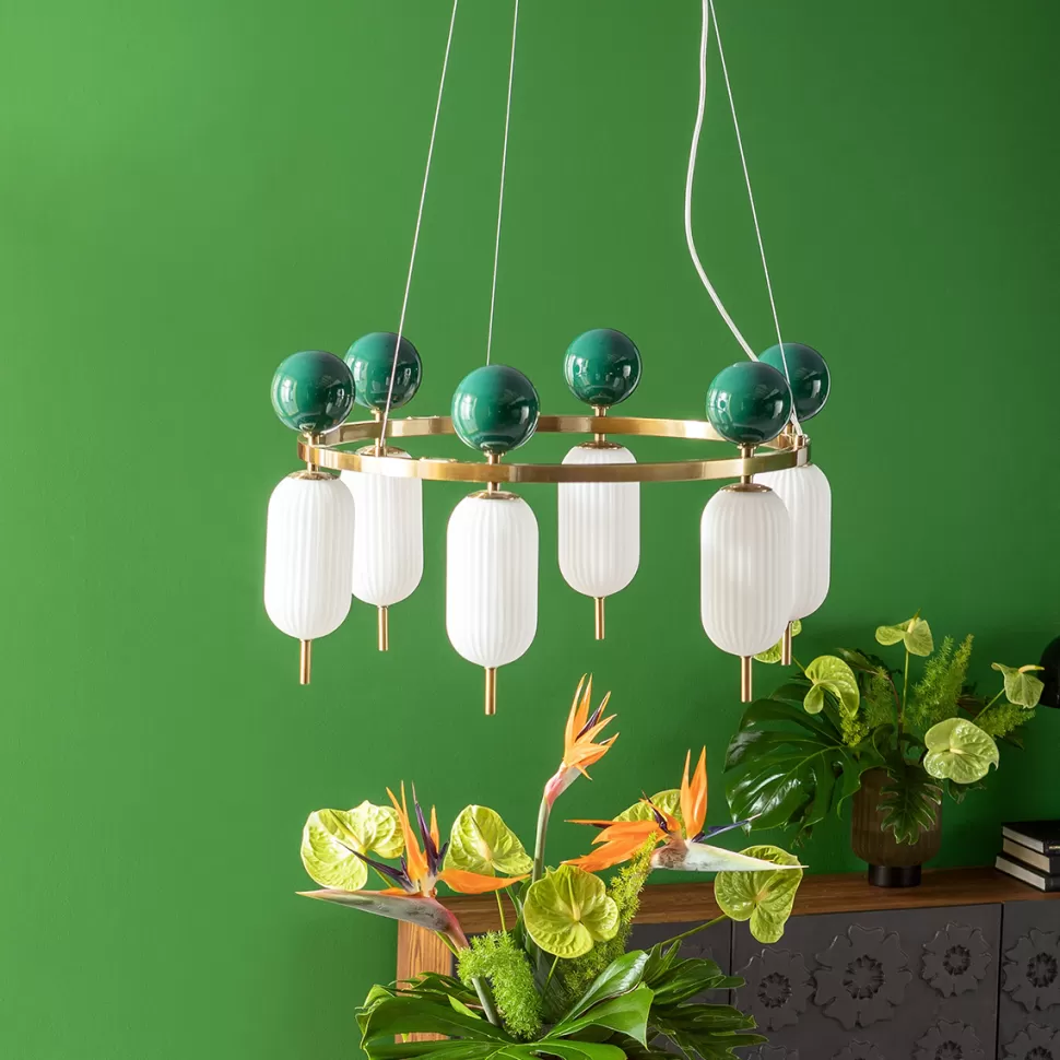 Lampy Wiszące-KARE Design Lampa Wisząca Nowoczesna Złota Klosze Szklane Białe Ø68 Cm