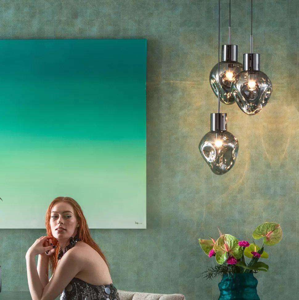 Lampy Wiszące-KARE Design Lampa Wisząca Przydymiona 3L Stal I Szkło Ø45x160 Cm