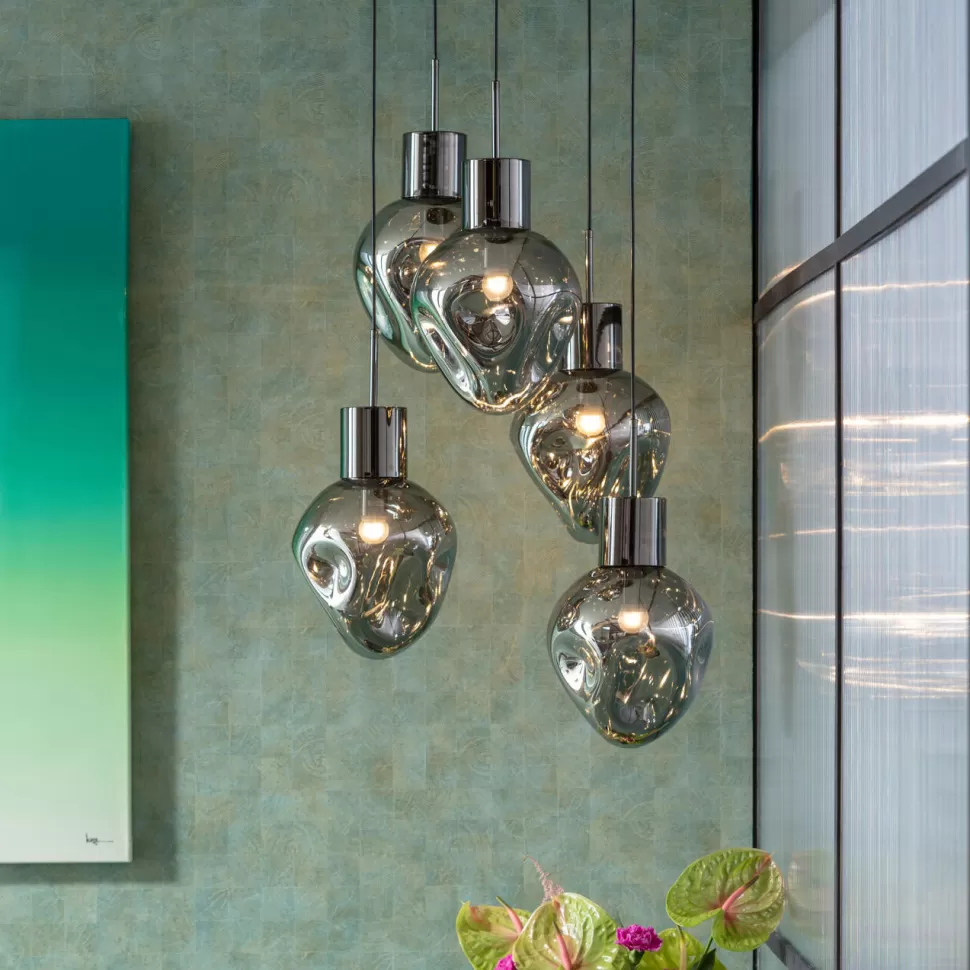Lampy Wiszące-KARE Design Lampa Wisząca Przydymiona 5L Stal I Szkło Ø50x160 Cm