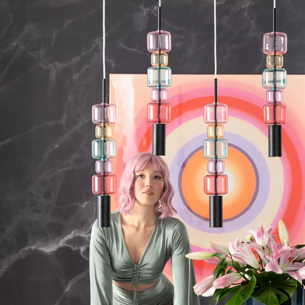 Lampy Wiszące-KARE Design Lampa Wisząca Stal Czarna I Kolorowe Szkło 100x61 Cm