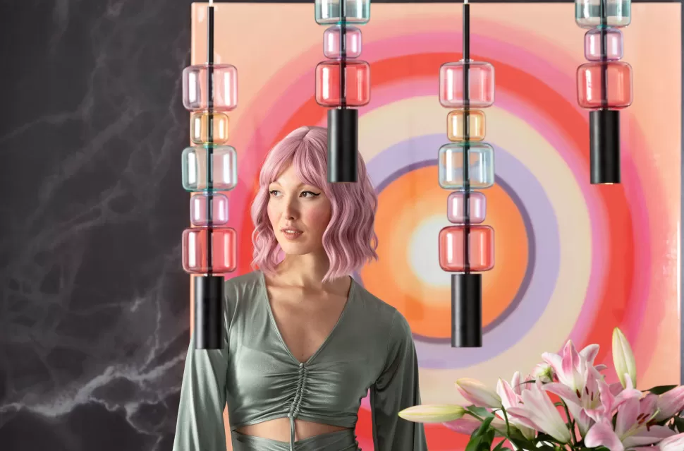 Lampy Wiszące-KARE Design Lampa Wisząca Stal Czarna I Kolorowe Szkło 100x61 Cm
