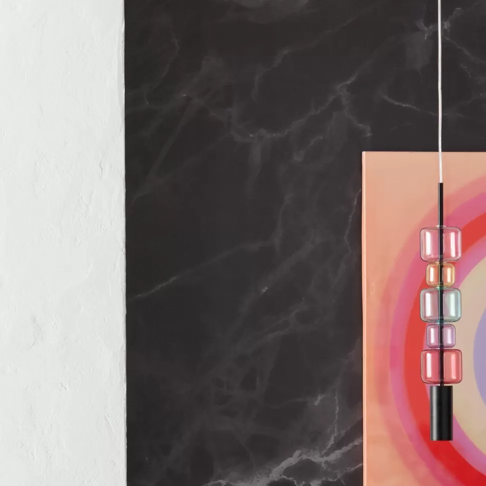Lampy Wiszące-KARE Design Lampa Wisząca Stal Czarna I Kolorowe Szkło Ø10x61 Cm