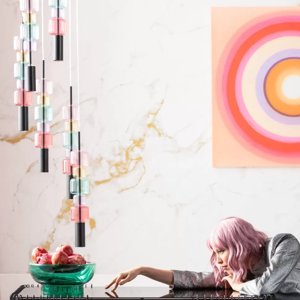Lampy Wiszące-KARE Design Lampa Wisząca Stal Czarna I Kolorowe Szkło Ø41x160 Cm