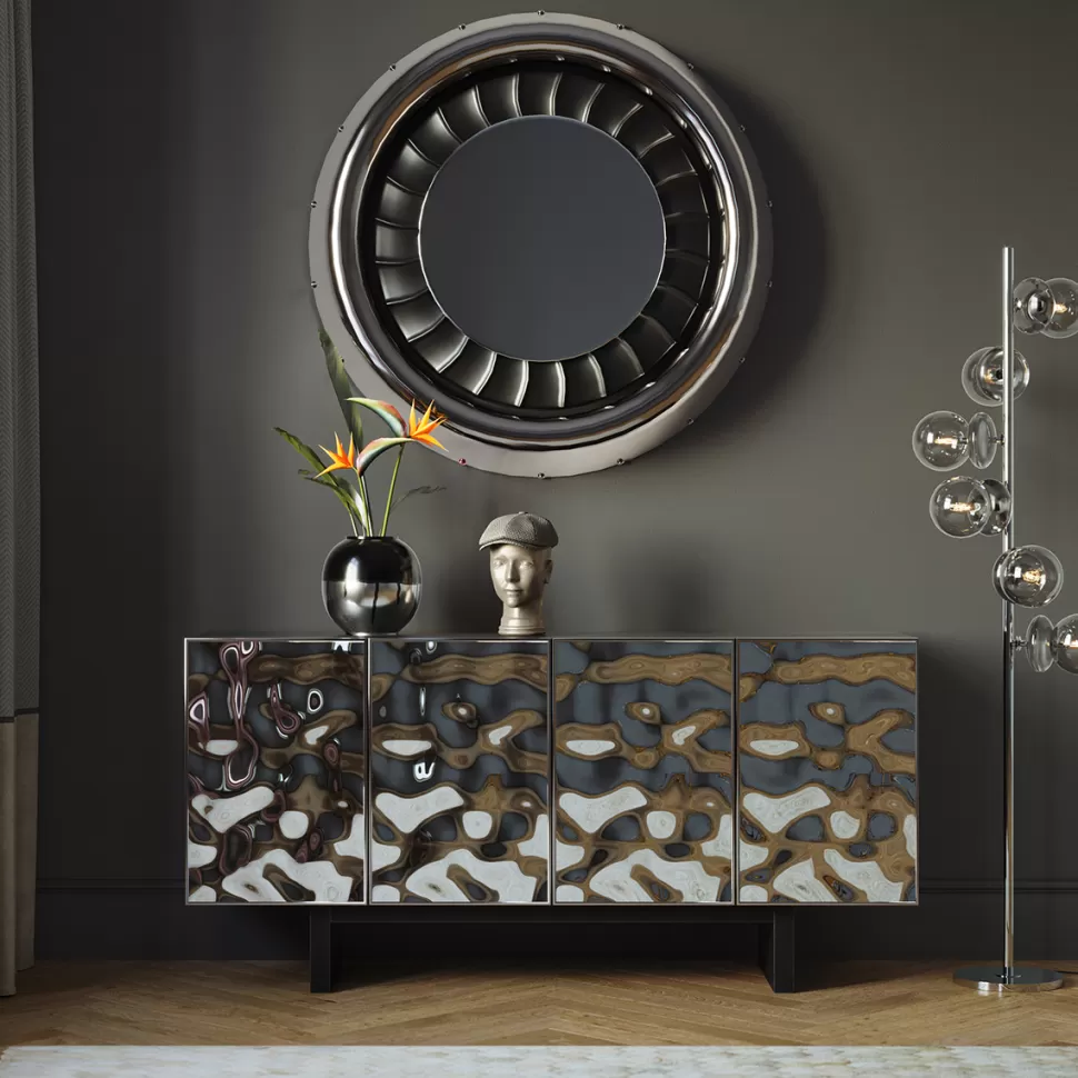 Lustra-KARE Design Lustro Do Salonu Duże Okrągłe Rama Aluminium I Włókno Szklane Ø119 Cm Silnik Odrzutowy