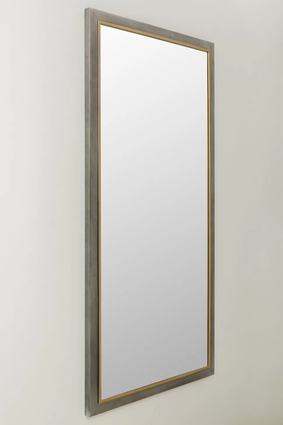 Lustra-KARE Design Lustro Do Salonu Duże Rama Stalowa Srebrno-złota Postarzana 90x180 Cm