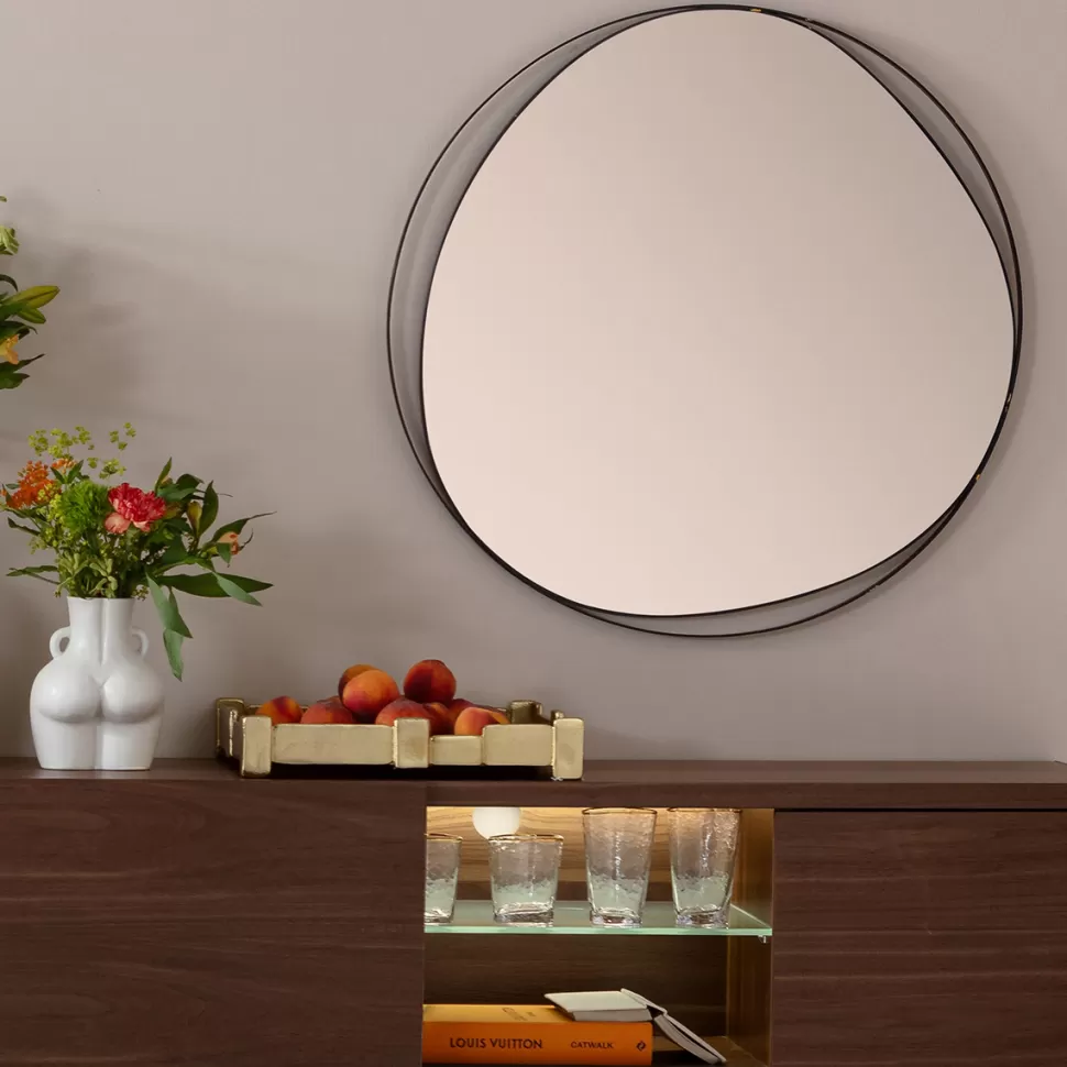 Lustra-KARE Design Lustro Wiszące Do Salonu Rama Czarna Ze Stali Ø80 Cm
