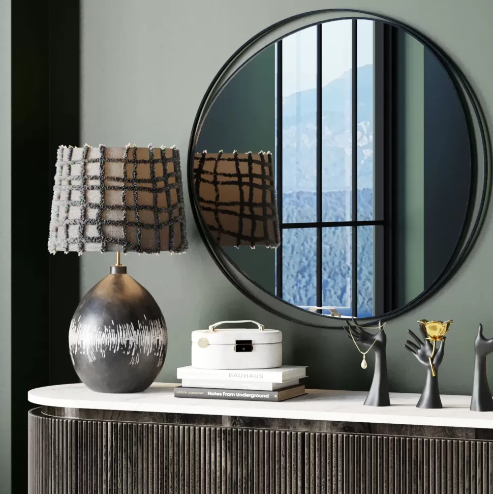 Lustra-KARE Design Lustro Wiszące Do Salonu Rama Czarna Ze Stali Ø80 Cm