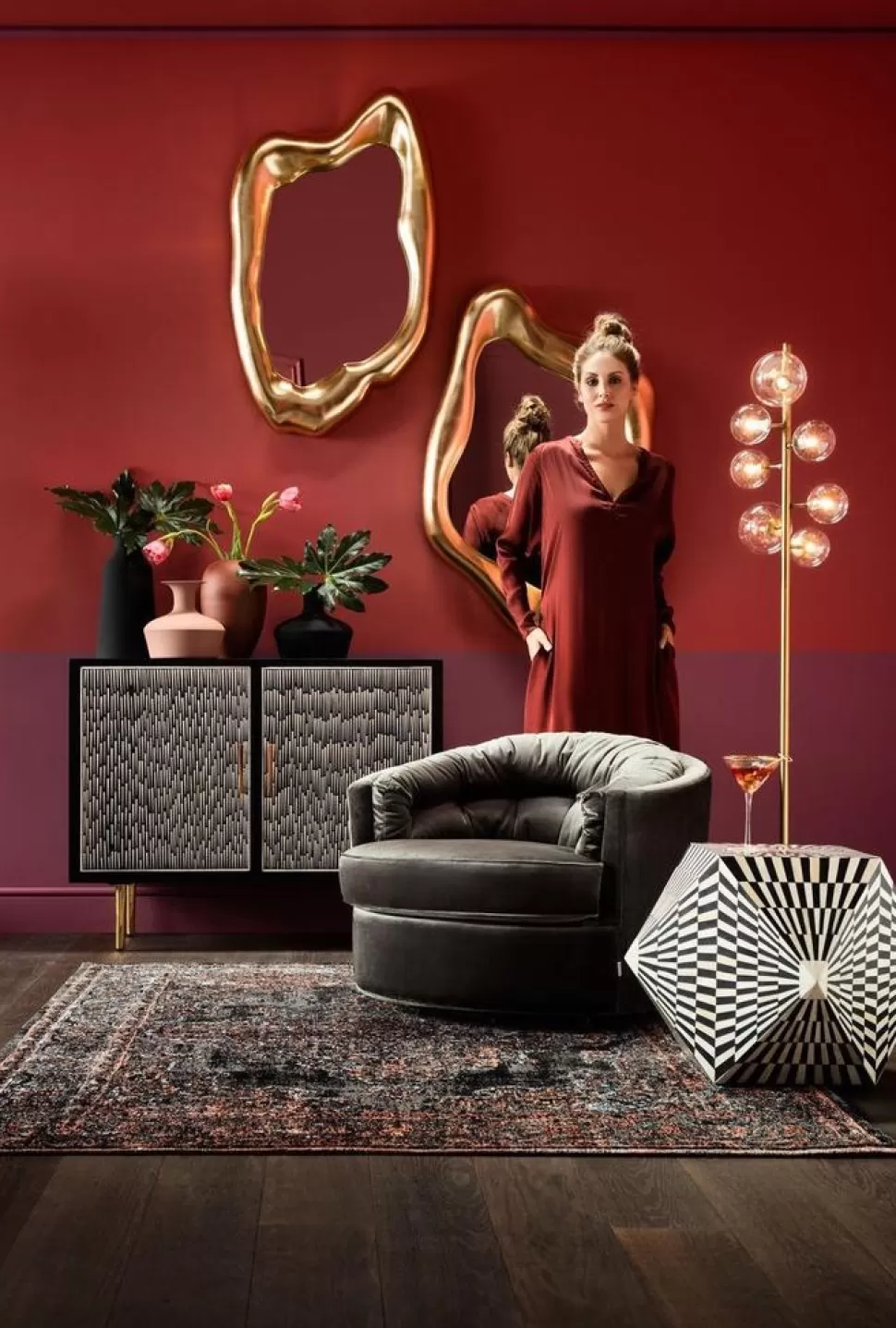 Lustra-KARE Design Lustro Wiszące Hologram 117x68 Cm Złote