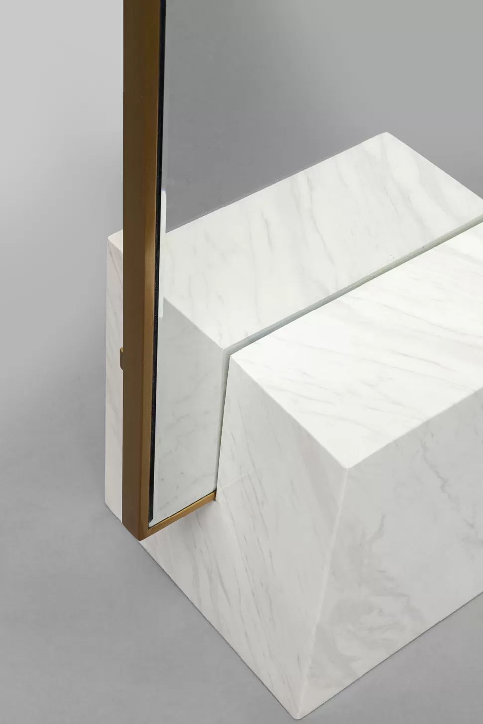 Lustra-KARE Design Lustro Ze Złotą Ramą 46x180 Cm Podstawa Z Marmuru Biała