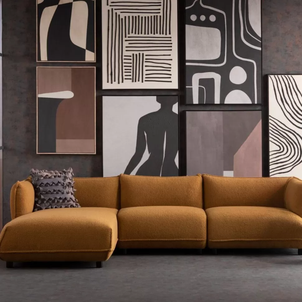 Narożniki-KARE Design Narożnik Lewy W Kolorze żółtym Tkanina Pluszowa 302x160 Cm