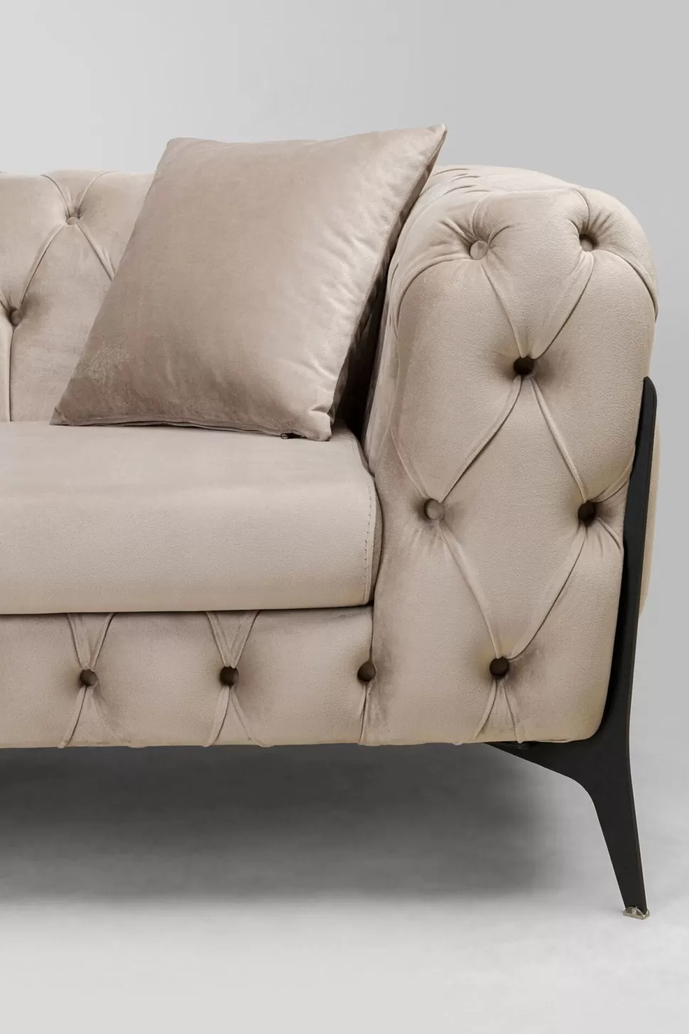 Narożniki-KARE Design Narożnik Lewy Welurowy Pikowany Taupe Glamour 240x180 Cm Nogi Czarne