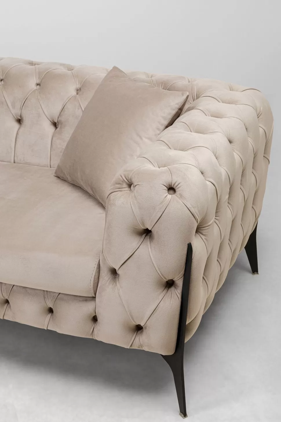 Narożniki-KARE Design Narożnik Lewy Welurowy Pikowany Taupe Glamour 240x180 Cm Nogi Czarne
