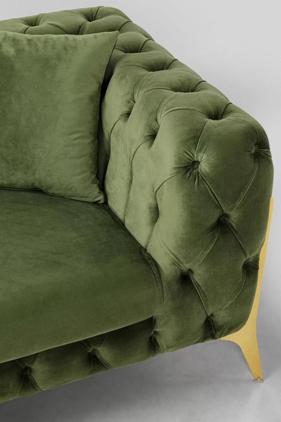 Narożniki-KARE Design Narożnik Lewy Welurowy Pikowany Zielony Glamour 240x180 Cm Nogi Złote