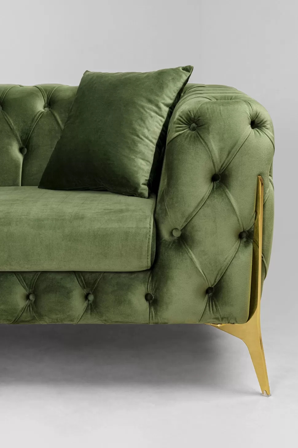 Narożniki-KARE Design Narożnik Lewy Welurowy Pikowany Zielony Glamour 240x180 Cm Nogi Złote