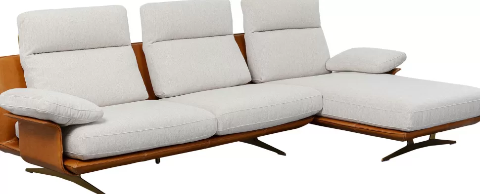 Narożniki-KARE Design Narożnik Nowoczesny Lewy Tkanina Szara Lniana I Skóra Semianilinowa 333x169 Cm