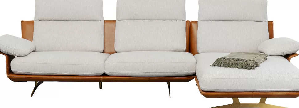 Narożniki-KARE Design Narożnik Nowoczesny Lewy Tkanina Szara Lniana I Skóra Semianilinowa 333x169 Cm