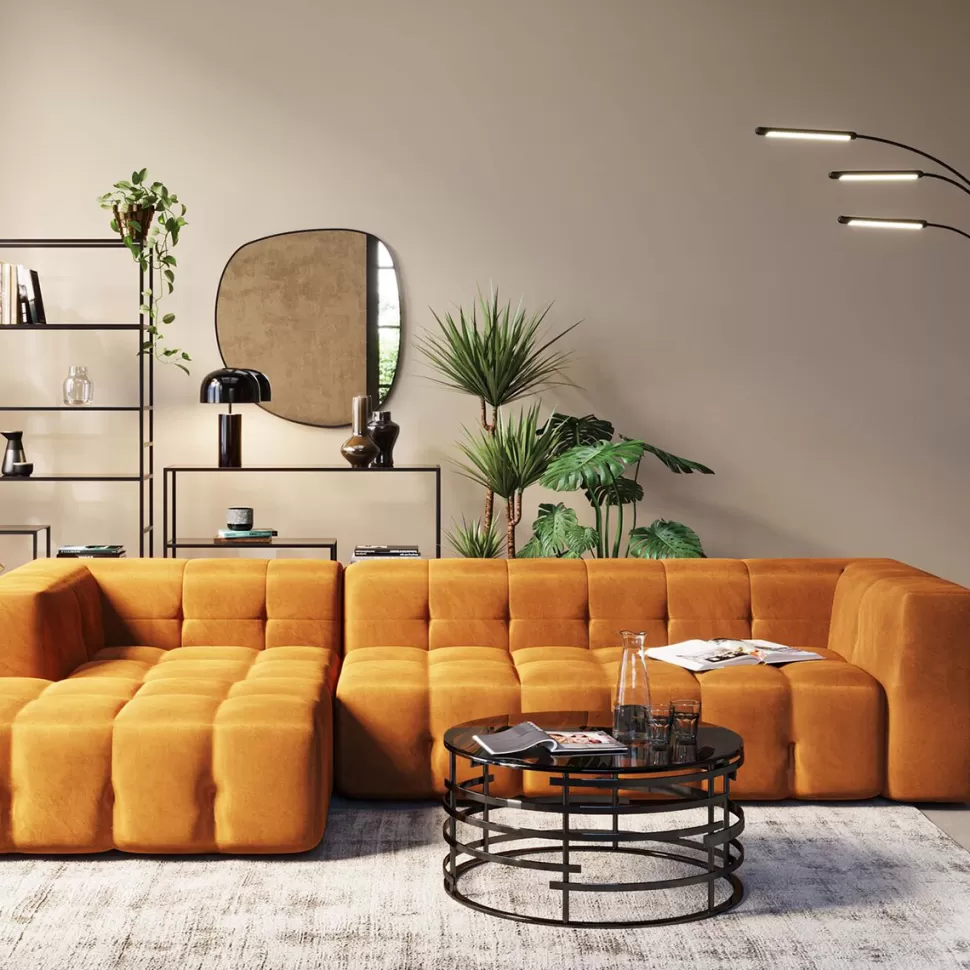 Narożniki-KARE Design Narożnik Pikowany Lewy Tkanina Welurowa Brązowa 320x170 Cm