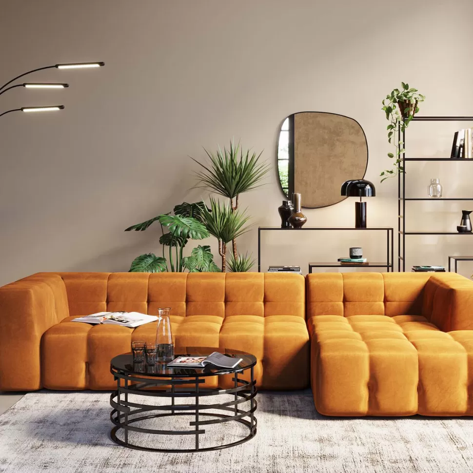 Narożniki-KARE Design Narożnik Pikowany Prawy Tkanina Welurowa Brązowa 320x170 Cm