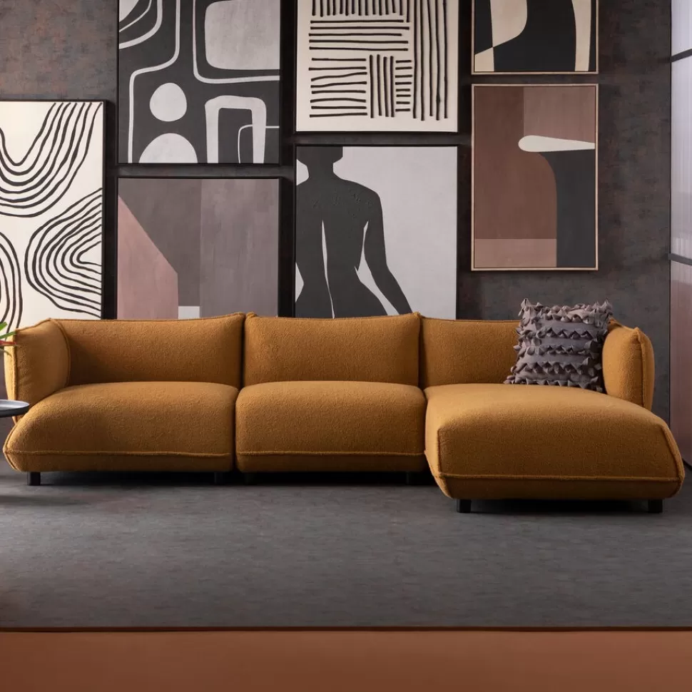 Narożniki-KARE Design Narożnik Prawy W Kolorze żółtym Tkanina Pluszowa 302x160 Cm