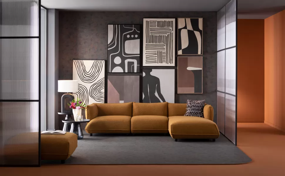 Narożniki-KARE Design Narożnik Prawy W Kolorze żółtym Tkanina Pluszowa 302x160 Cm