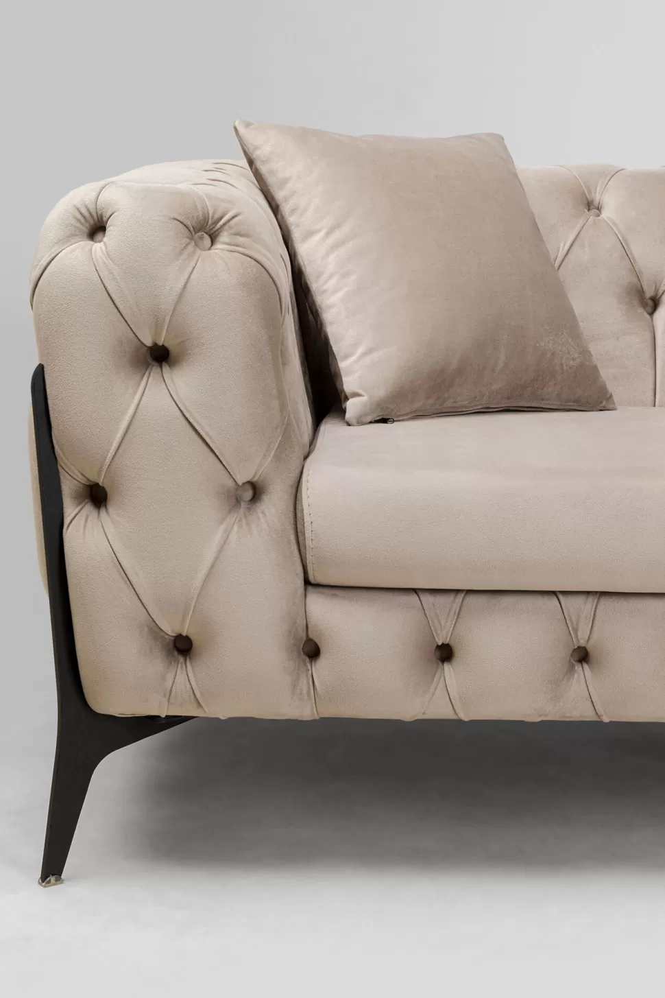 Narożniki-KARE Design Narożnik Prawy Welurowy Pikowany Taupe Glamour 240x180 Cm Nogi Czarne