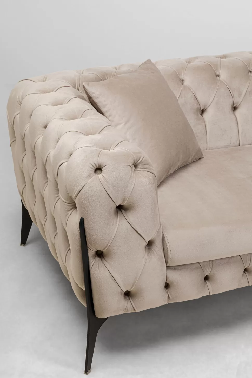 Narożniki-KARE Design Narożnik Prawy Welurowy Pikowany Taupe Glamour 240x180 Cm Nogi Czarne
