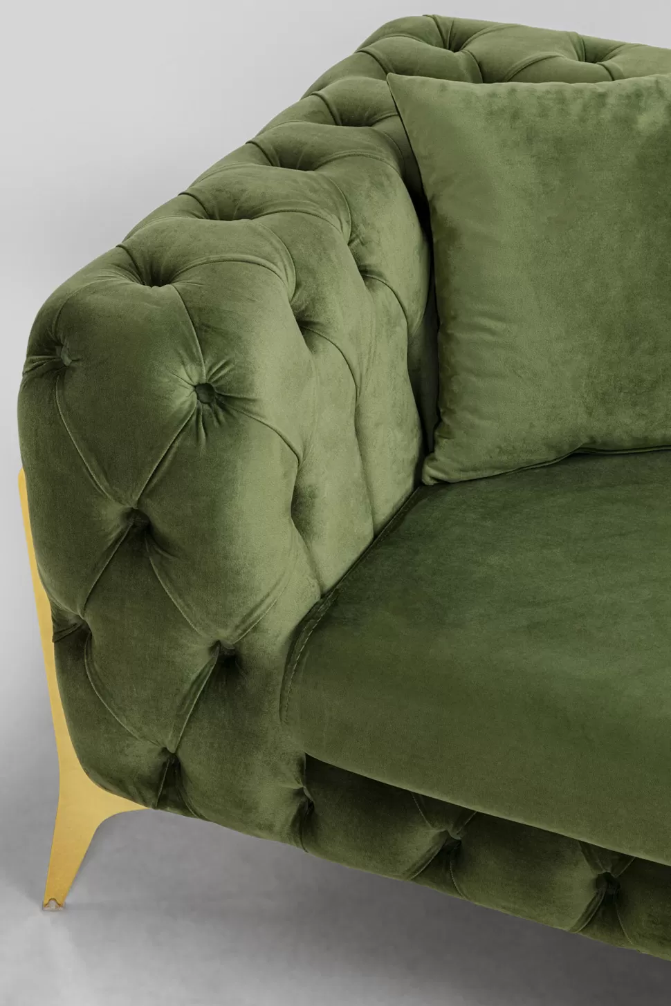 Narożniki-KARE Design Narożnik Prawy Welurowy Pikowany Zielony Glamour 240x180 Cm Nogi Złote