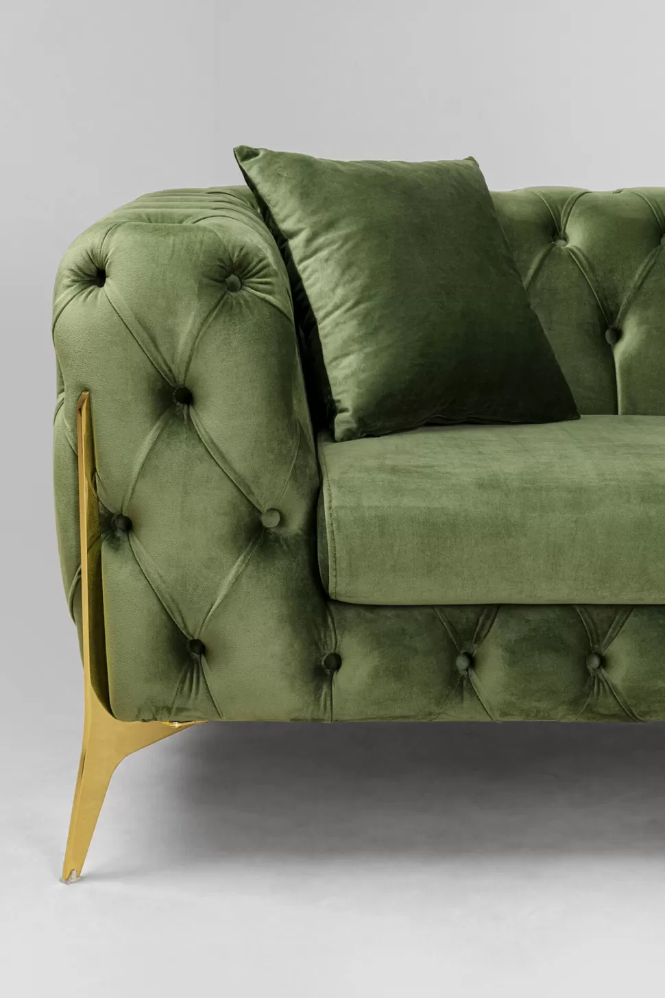 Narożniki-KARE Design Narożnik Prawy Welurowy Pikowany Zielony Glamour 240x180 Cm Nogi Złote
