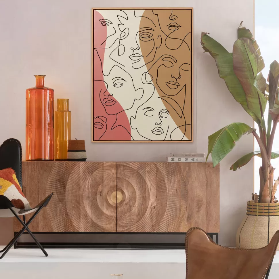 Obrazy-KARE Design Obraz 3-kolorowy Twarze Abstrakcyjne Rama W Kolorze Naturalnym 90x120 Cm