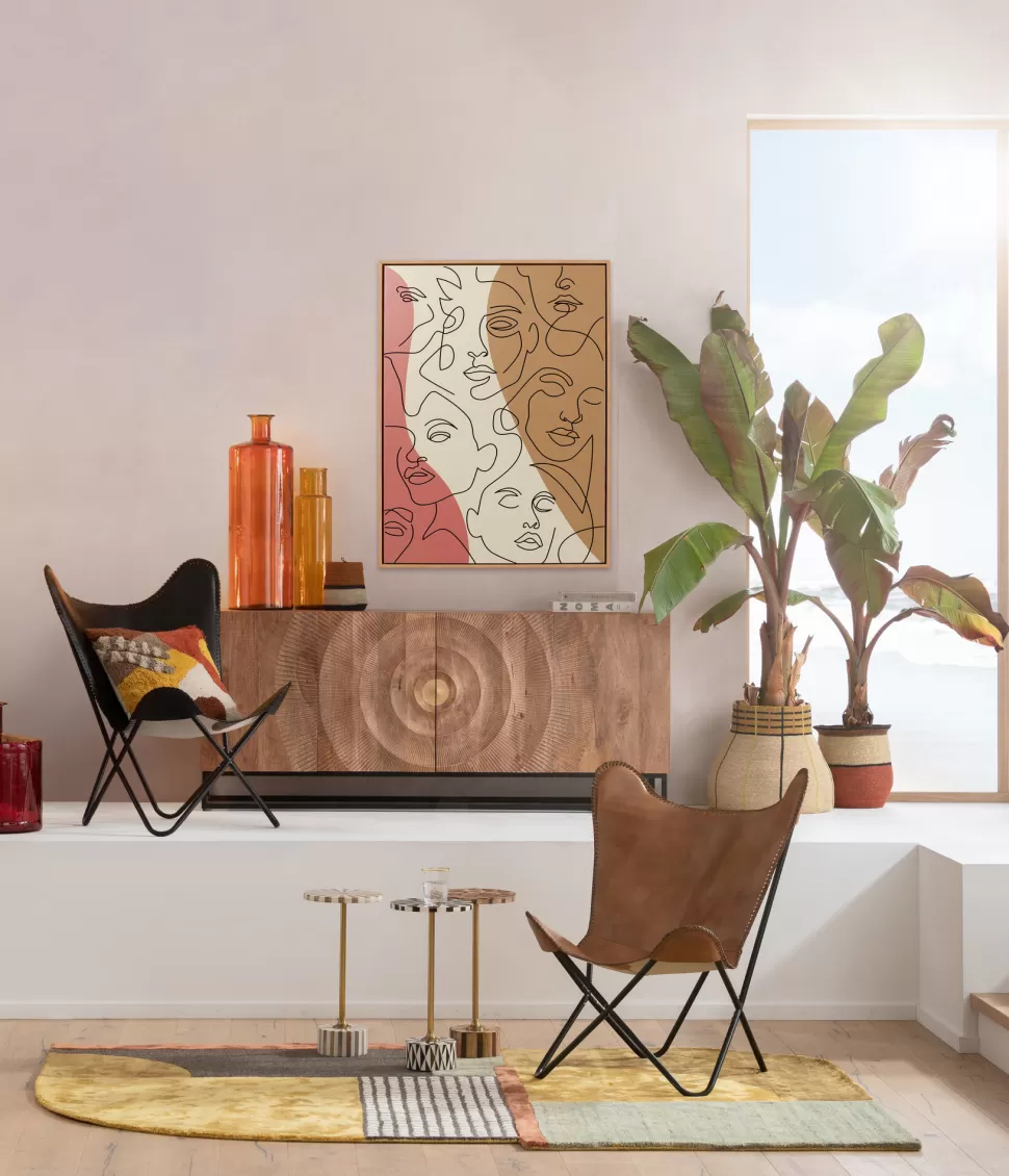 Obrazy-KARE Design Obraz 3-kolorowy Twarze Abstrakcyjne Rama W Kolorze Naturalnym 90x120 Cm