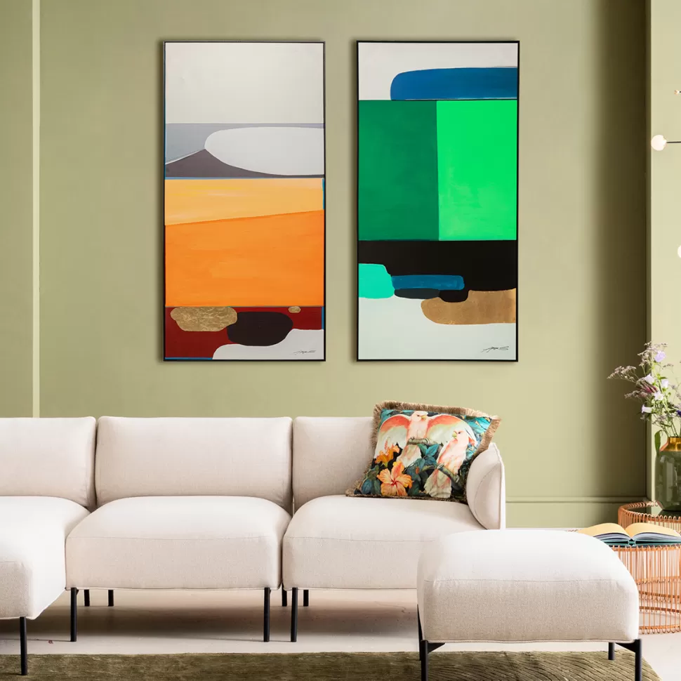 Obrazy-KARE Design Obraz Abstrakcyjne Kształty Ręcznie Malowany 73x143 Cm Zielony