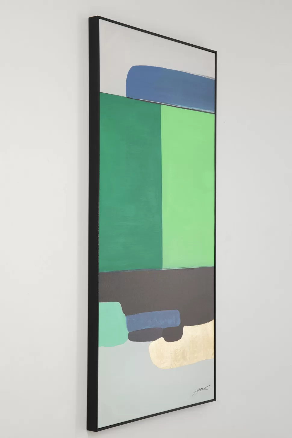 Obrazy-KARE Design Obraz Abstrakcyjne Kształty Ręcznie Malowany 73x143 Cm Zielony