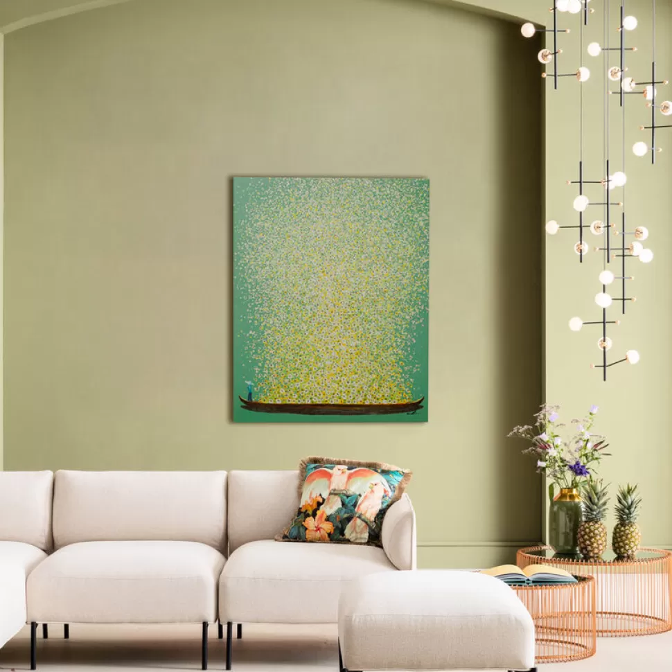 Obrazy-KARE Design Obraz łódź I Białe Kwiaty 80x100 Cm Zielone Tło