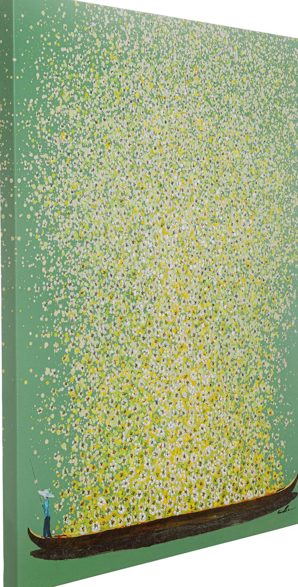 Obrazy-KARE Design Obraz łódź I Białe Kwiaty 80x100 Cm Zielone Tło
