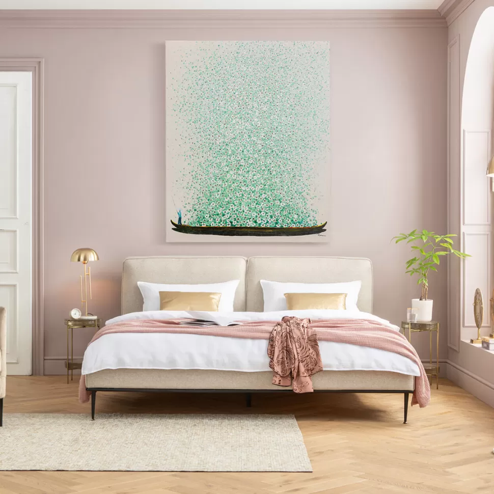 Obrazy-KARE Design Obraz łódź I Zielone Kwiaty 120x160 Cm Beżowe Tło