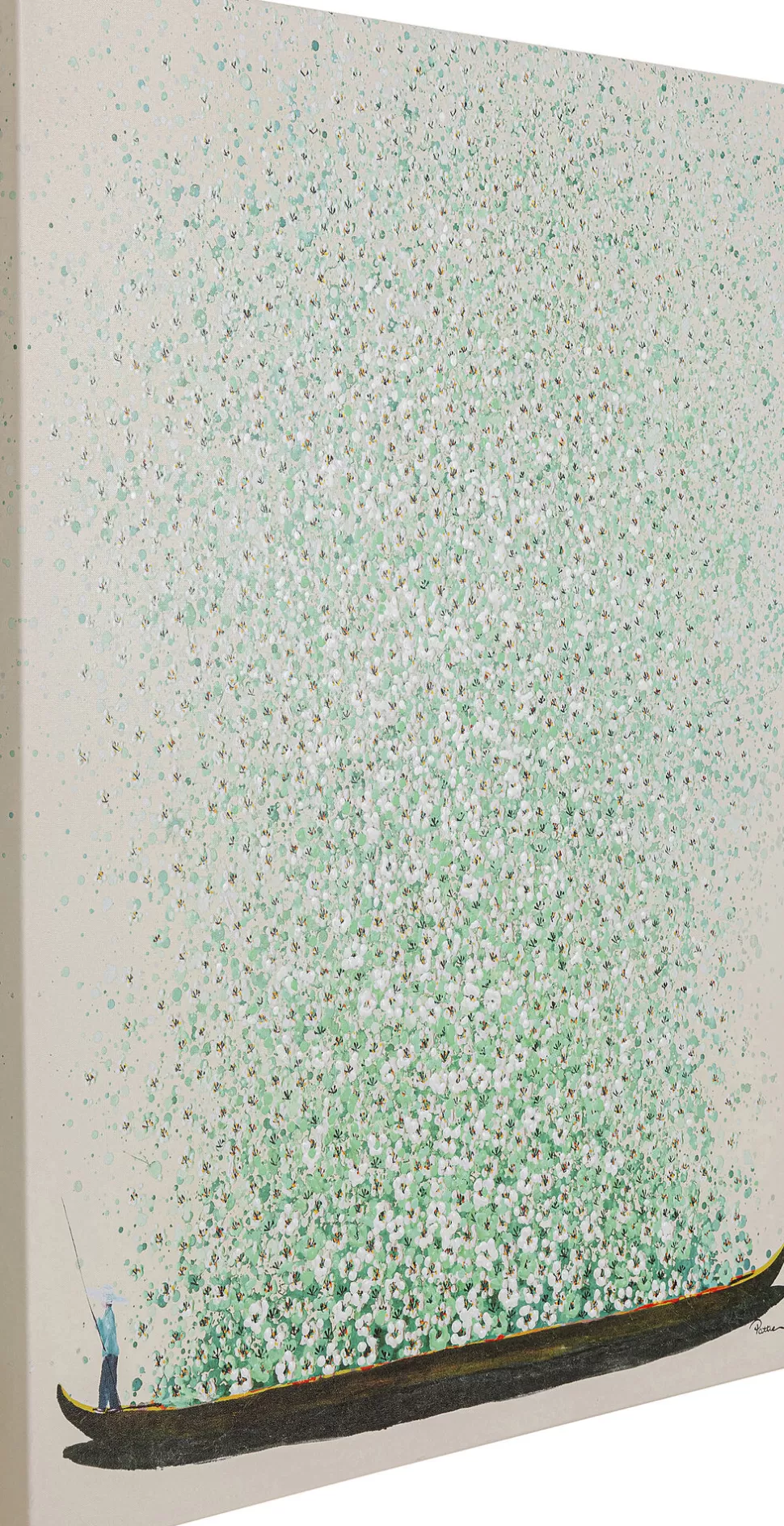 Obrazy-KARE Design Obraz łódź I Zielone Kwiaty 80x100 Cm Beżowe Tło