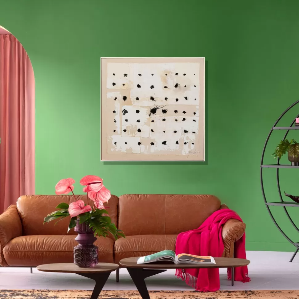 Obrazy-KARE Design Obraz Do Salonu 120x120 Cm Abstrakcyjny Ręcznie Malowany Czarne Kropki