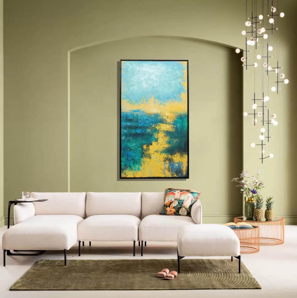 Obrazy-KARE Design Obraz Do Salonu Duży Ręcznie Malowany Odcienie Niebieskiego 125x215 Cm