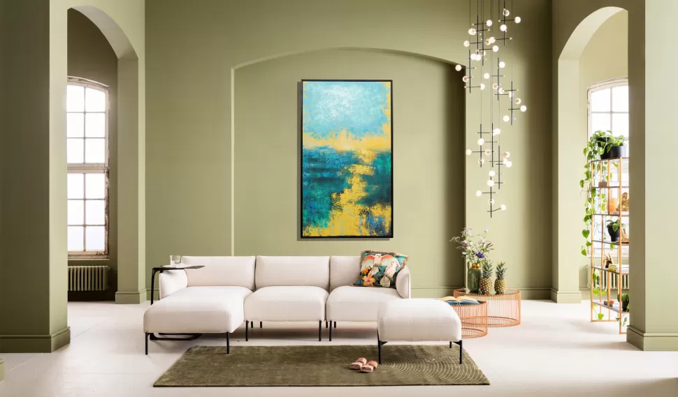 Obrazy-KARE Design Obraz Do Salonu Duży Ręcznie Malowany Odcienie Niebieskiego 125x215 Cm