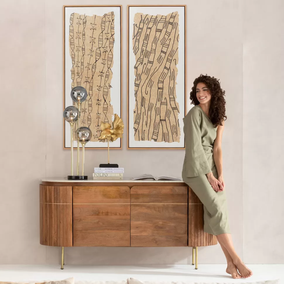 Obrazy-KARE Design Obraz Do Salonu Naturalny Boho Czarne Wzory 50x150 Cm