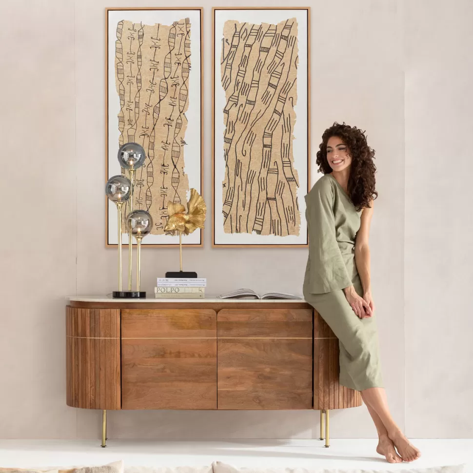 Obrazy-KARE Design Obraz Do Salonu Naturalny Boho Czarne Wzory 50x150 Cm
