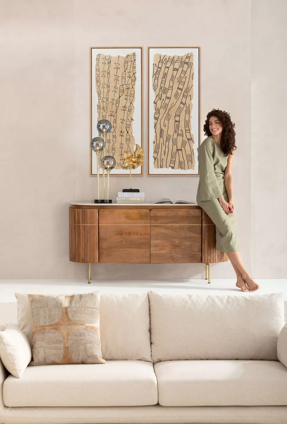 Obrazy-KARE Design Obraz Do Salonu Naturalny Boho Czarne Wzory 50x150 Cm