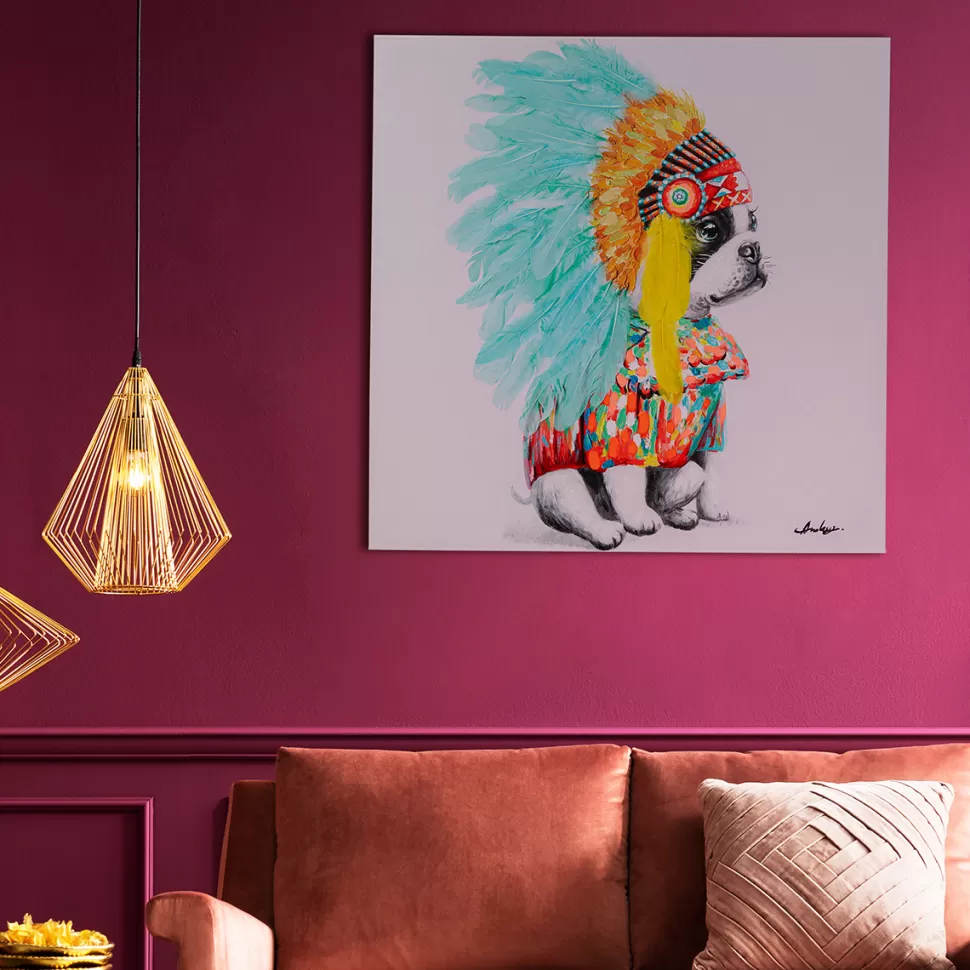 Obrazy-KARE Design Obraz Headdress Dog 80x80 Cm Kolorowy