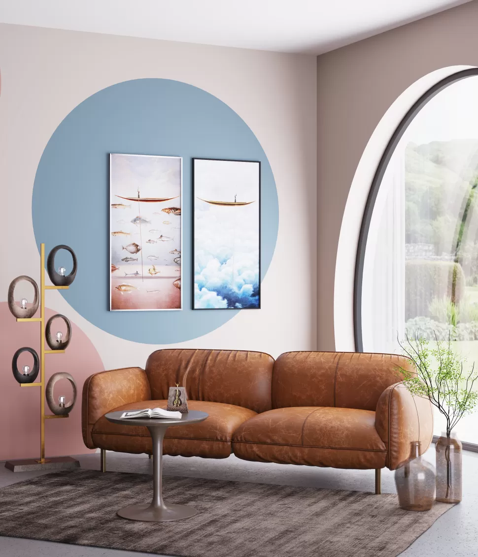Obrazy-KARE Design Obraz Kolorowy łódka I Ryby Rama Czarna 60x120 Cm