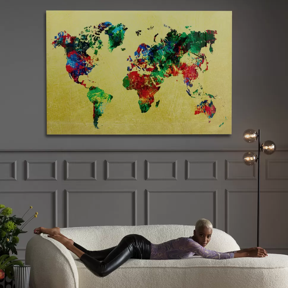 Obrazy-KARE Design Obraz Metallic Colourful Map 150x100 Cm Kolorowy