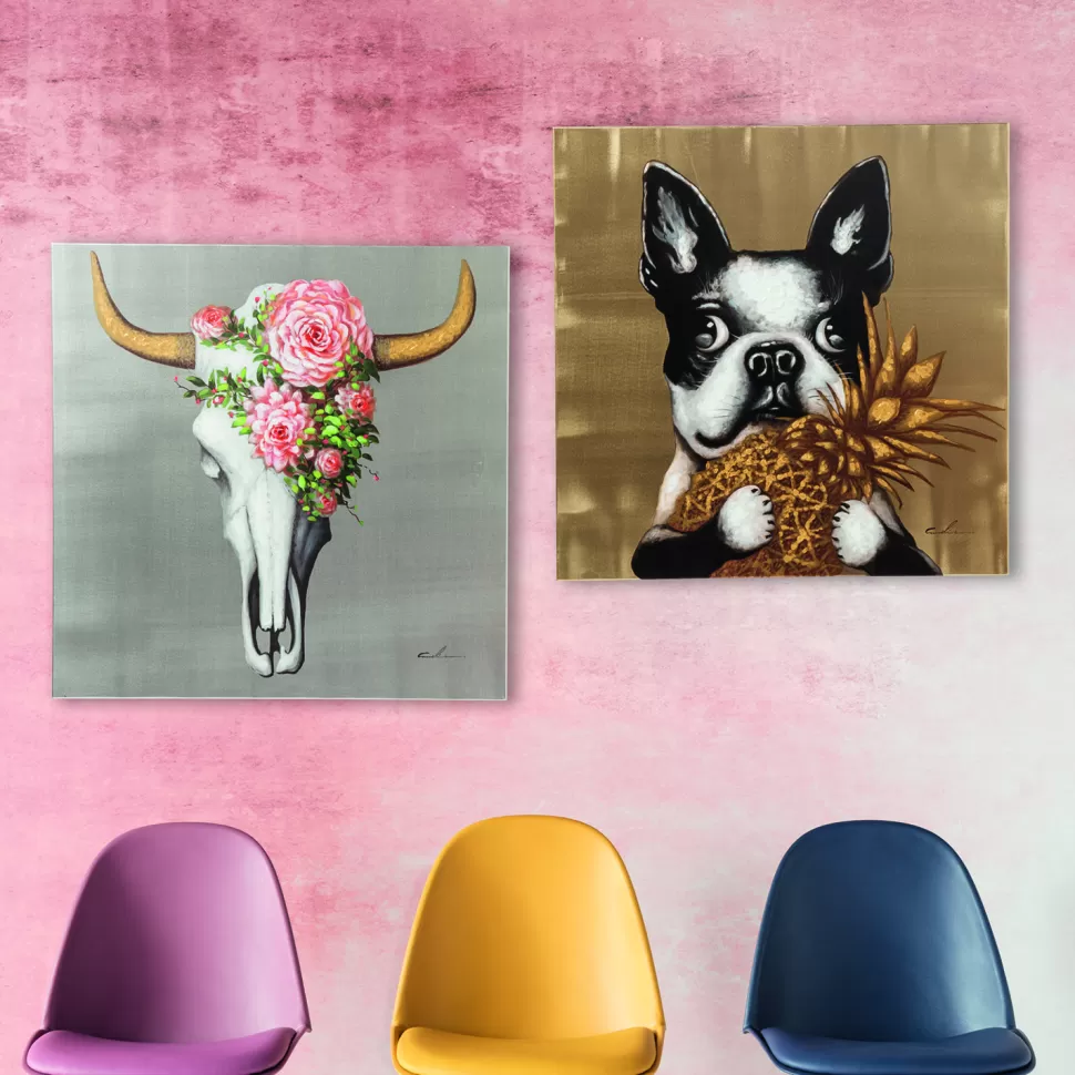 Obrazy-KARE Design Obraz Touched Dog With Pineapple 80x80 Cm