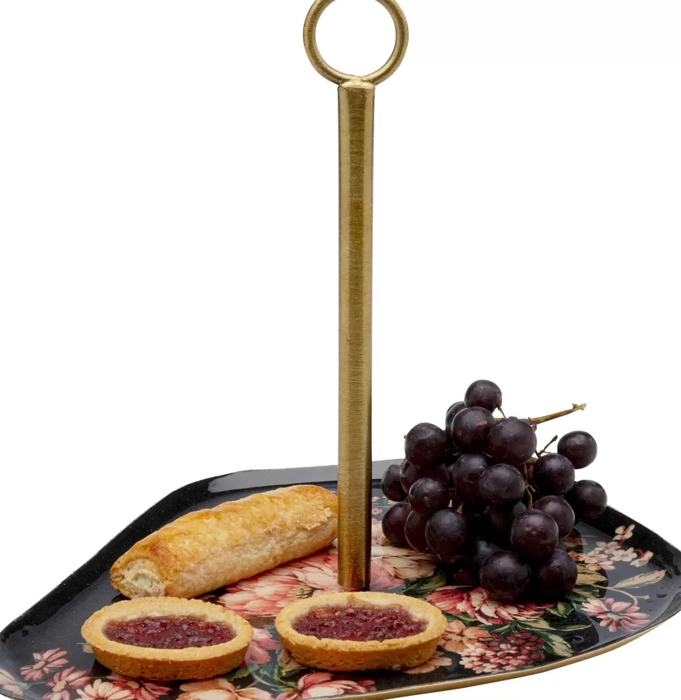 Zastawa Stołowa | Etażerki-KARE Design Patera Stalowa Z Uchwytem Motyw Kwiatowy 27x23 Cm