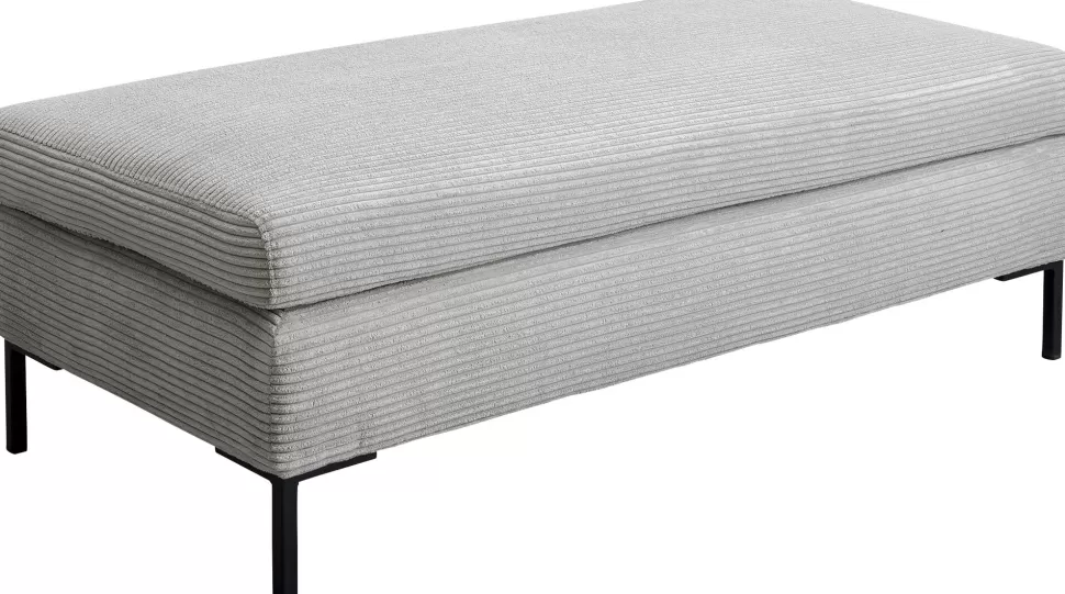 Taborety-KARE Design Podnóżek Szary Tapicerowany Na Czarnych Stalowych Nóżkach 130x62 Cm