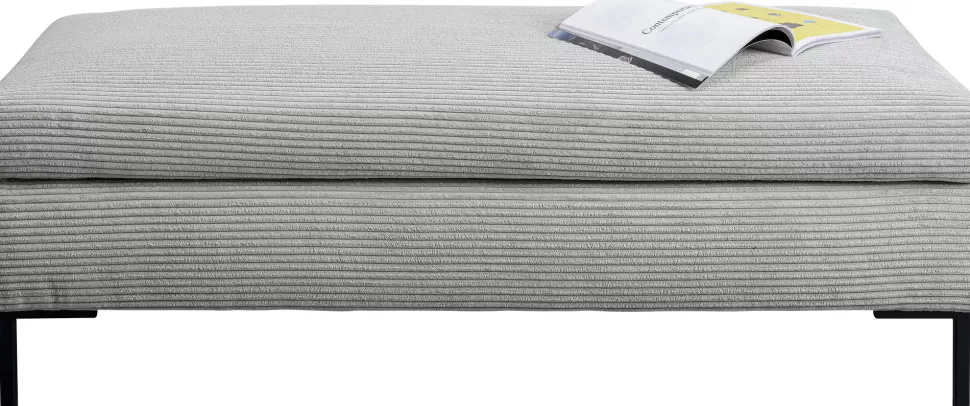 Taborety-KARE Design Podnóżek Szary Tapicerowany Na Czarnych Stalowych Nóżkach 130x62 Cm